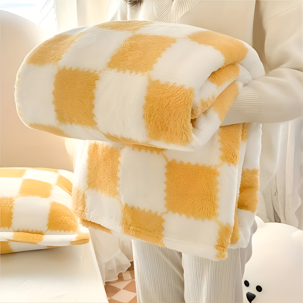 Kolorowy koc fleece w kratkę całoroczny miękki