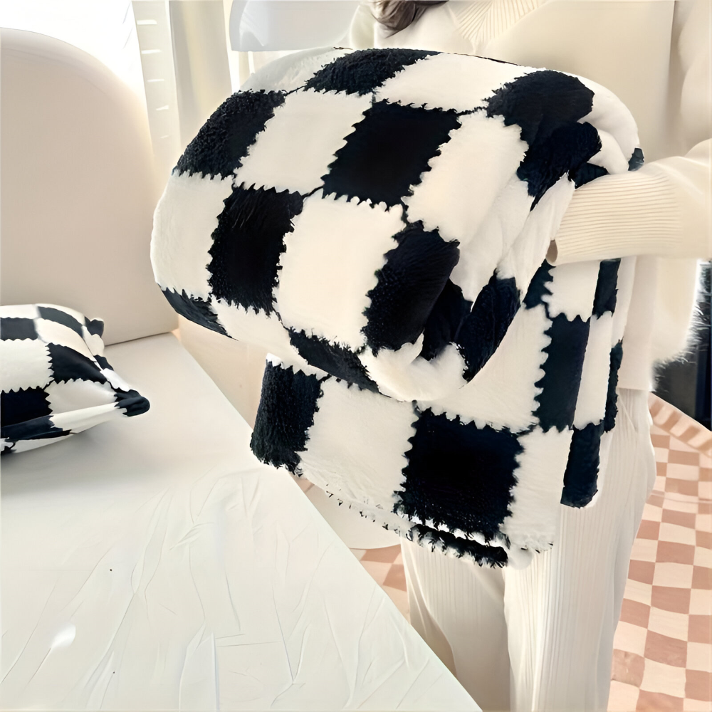 Kolorowy koc fleece w kratkę całoroczny miękki