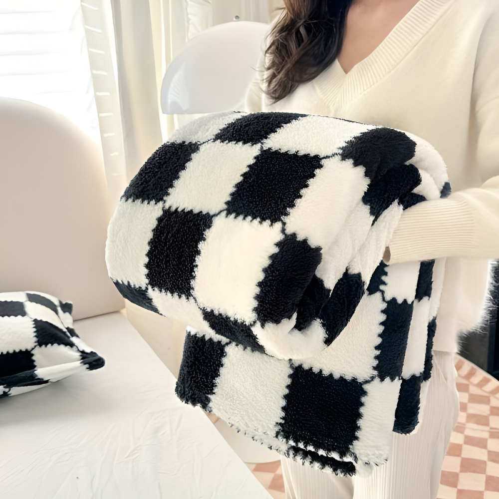Kolorowy koc fleece w kratkę całoroczny miękki