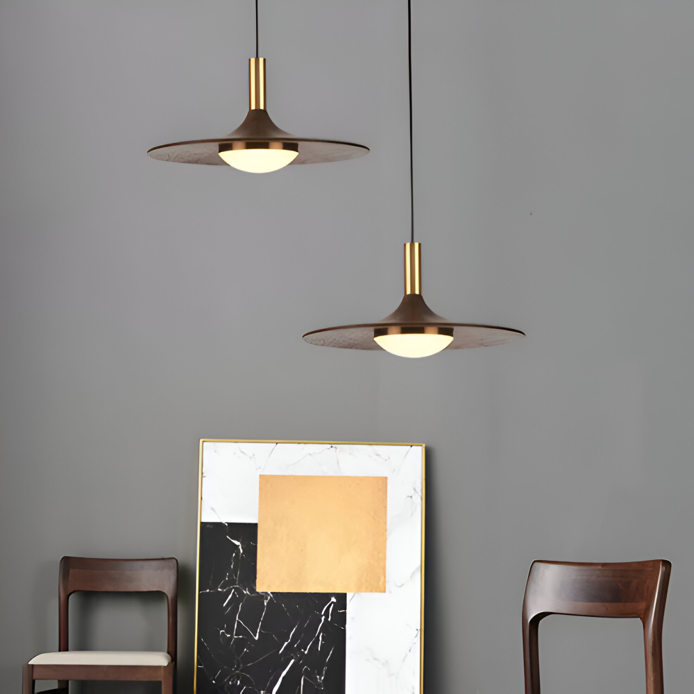Drewniana lampa wisząca LED nad stół w stylu japandi