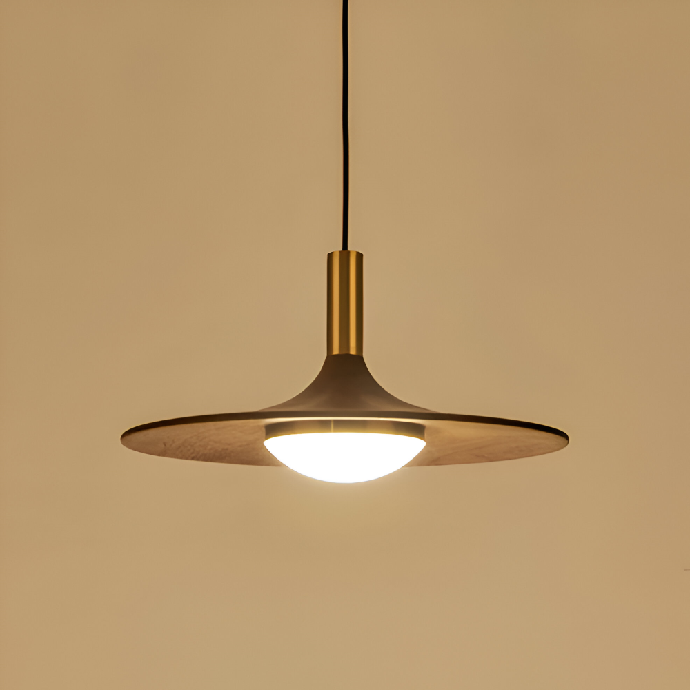 Drewniana lampa wisząca LED nad stół w stylu japandi