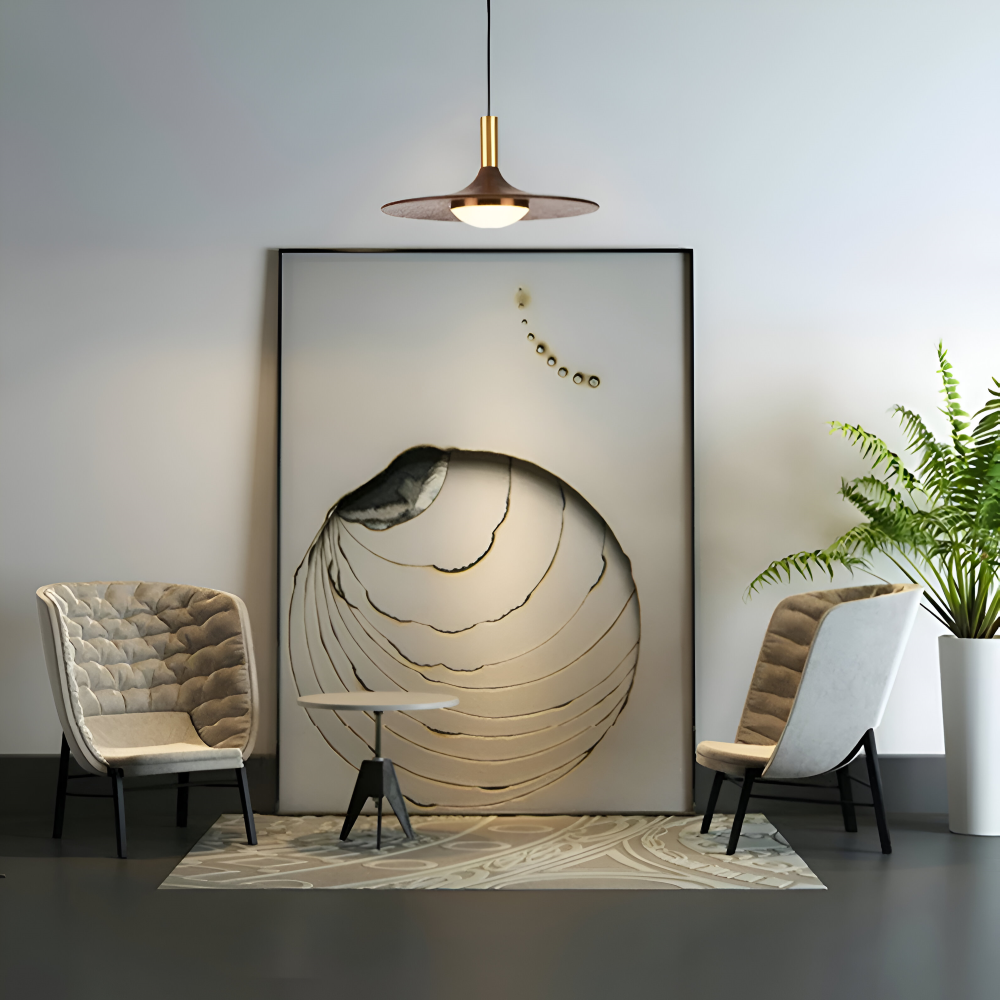 Drewniana lampa wisząca LED nad stół w stylu japandi