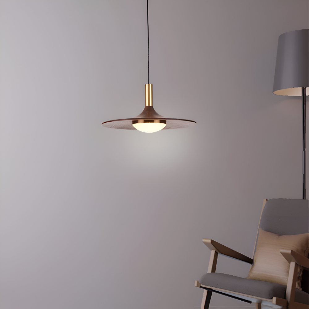 Drewniana lampa wisząca LED nad stół w stylu japandi