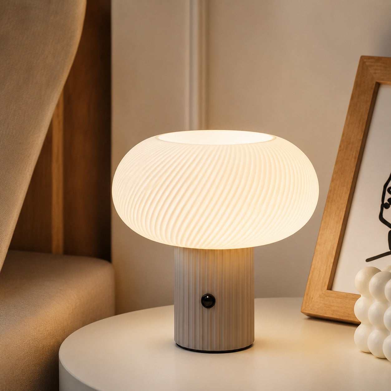 Lampa stołowa LED grzybek – dekoracyjna, kolorowe światło, styl retro