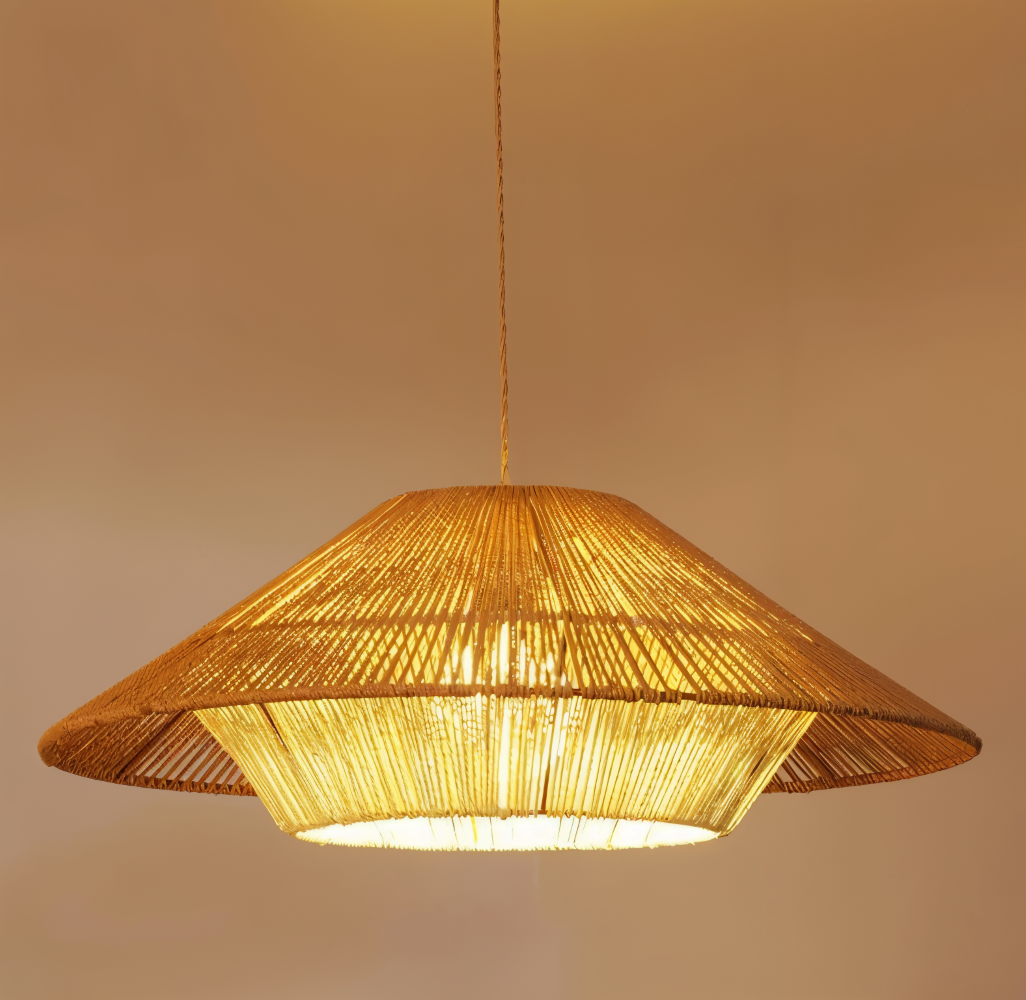 Lampa sufitowa Wabi Sabi z drewna do salonu