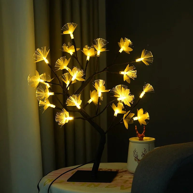 Biała lampa drzewko LED z kwiatami USB i bateria