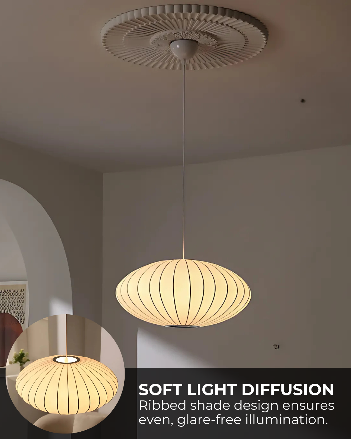 Okrągła lampa sufitowa z tekstylnym kloszem