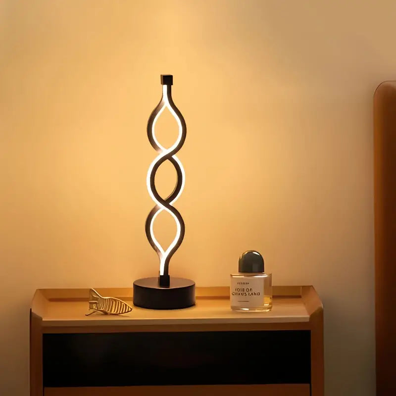 Czarna lampka stołowa LED spiralna ściemniana USB