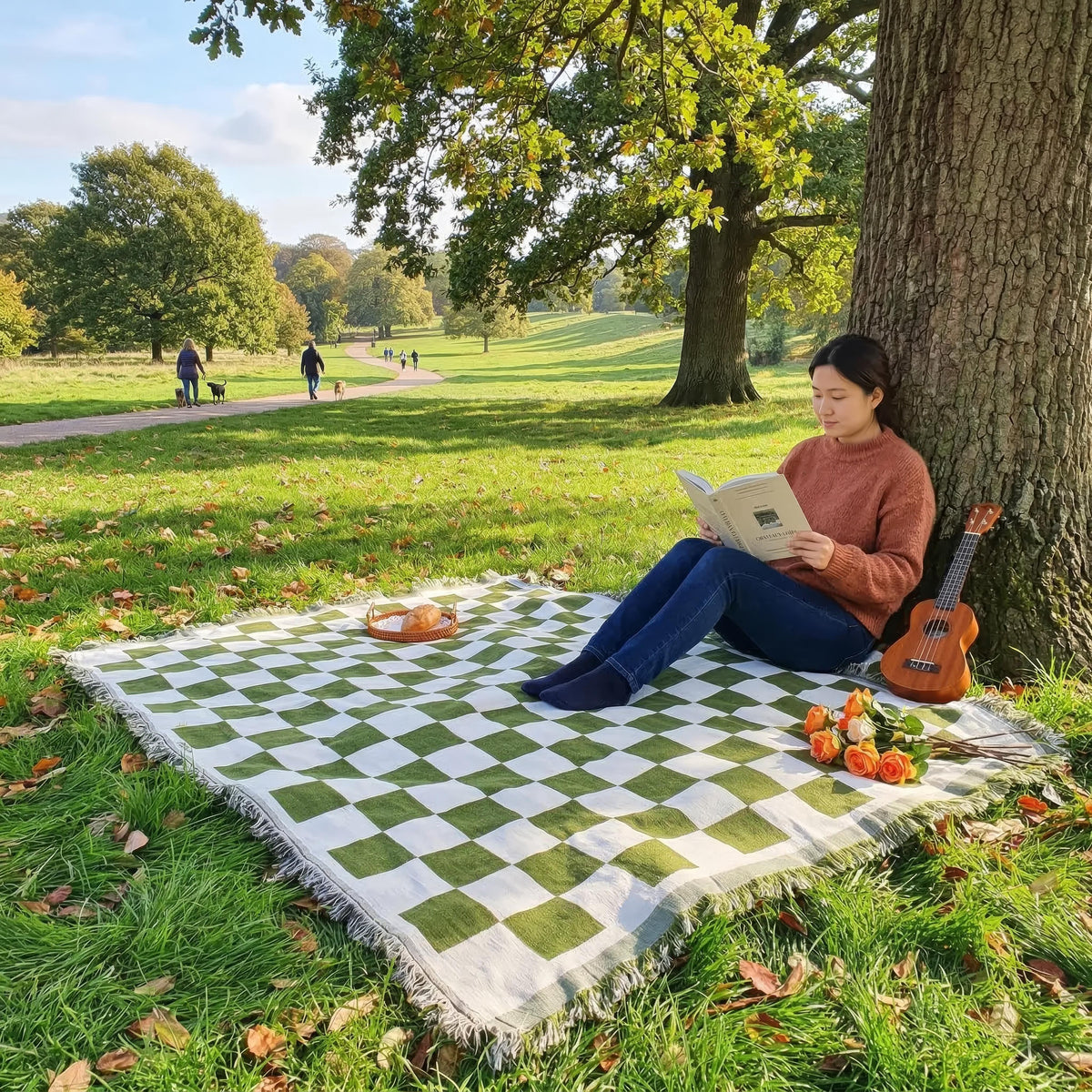 Koc piknikowy w kratę z mikrofibry 130 × 180 cm
