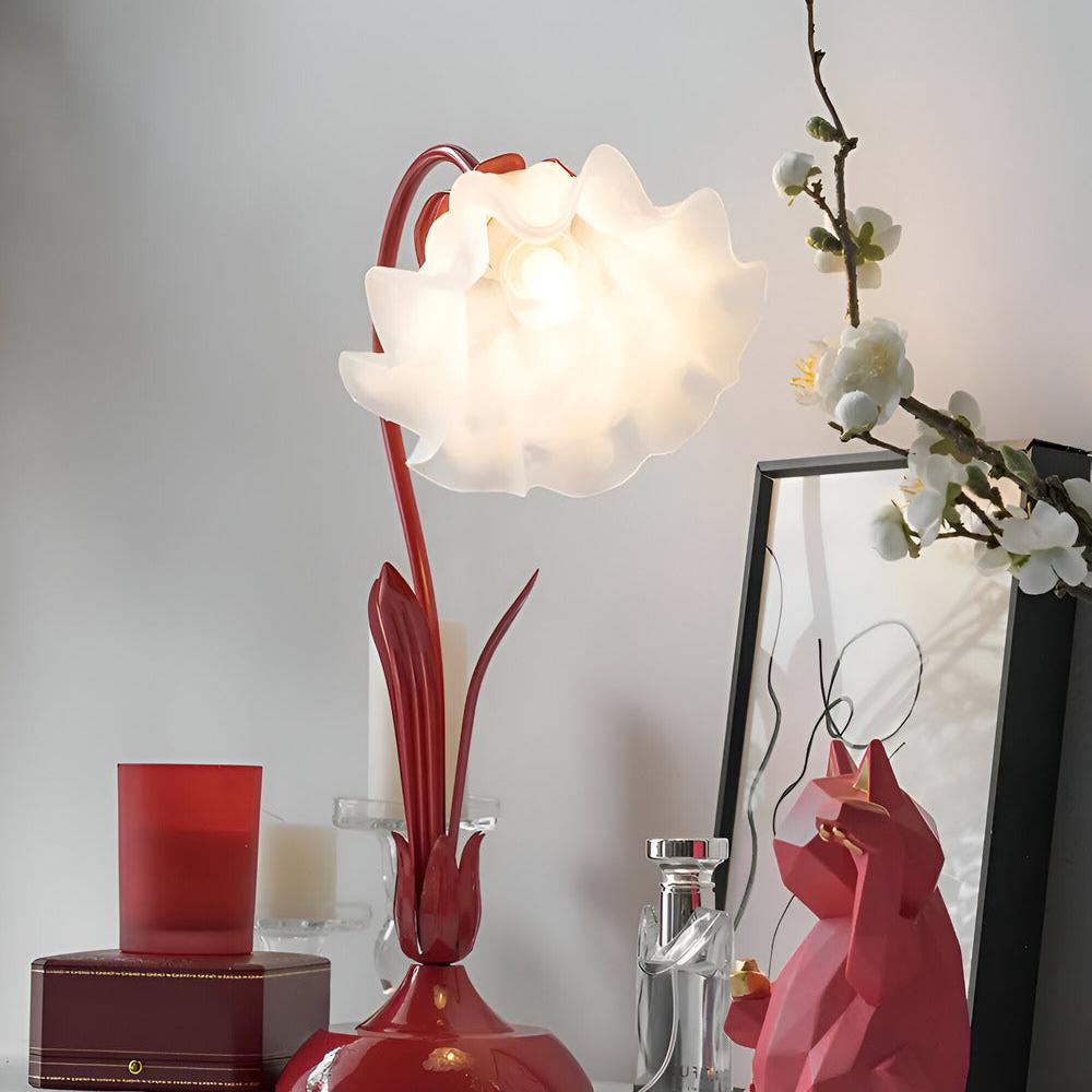 Lampa stołowa LED francuska antyczna z kwiatowym kloszem