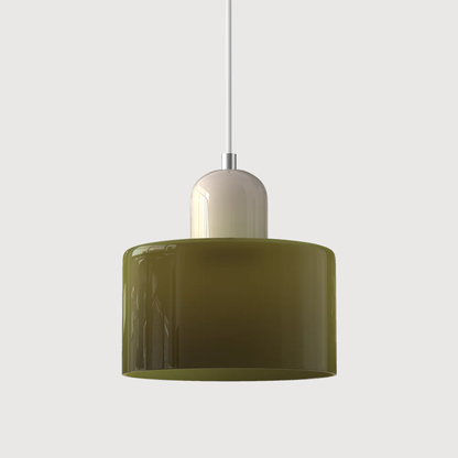 Retro lampa wisząca z pomarańczowym kloszem i zieloną oprawą
