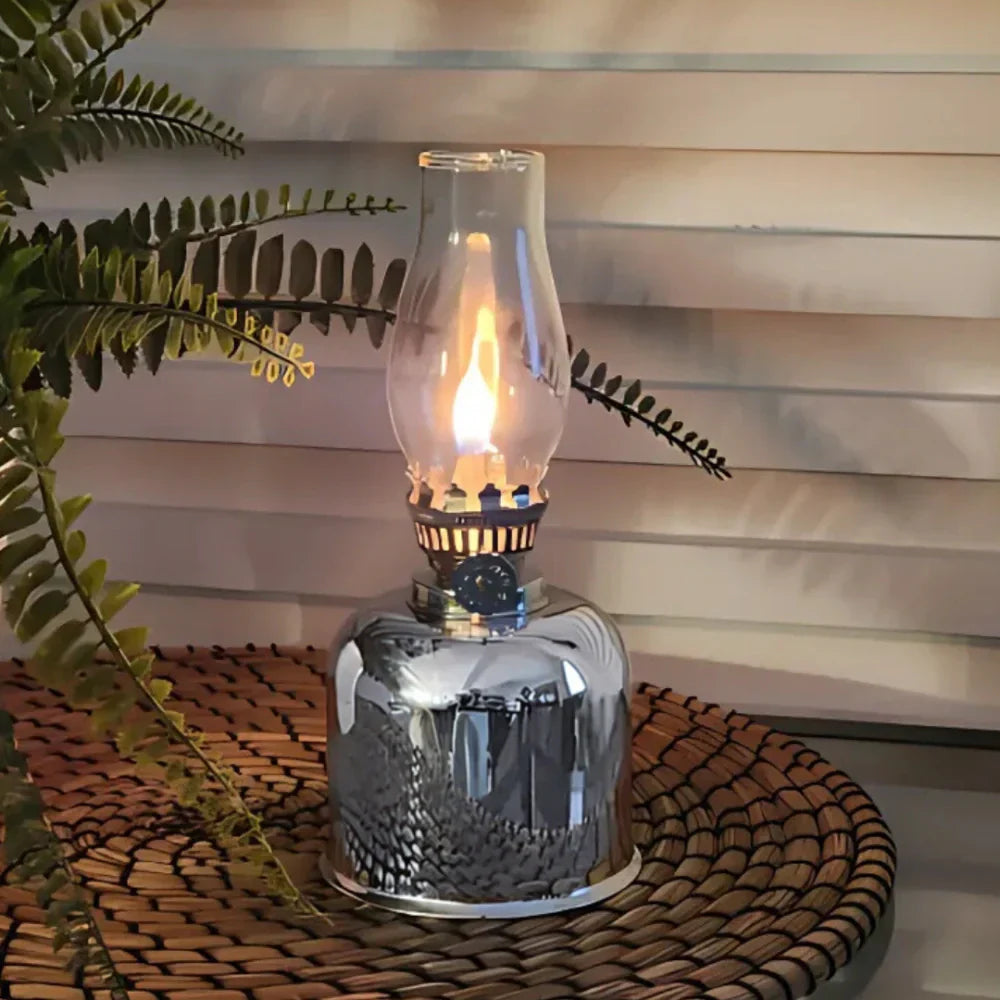 Lampa olejowa vintage z galwanizowanego żelaza i szkła