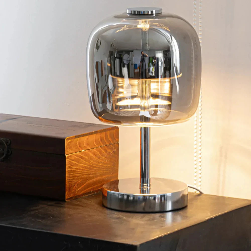 Lampa stołowa LED z USB metal i szkło 27 cm