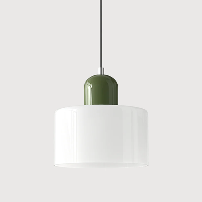 Retro lampa wisząca z pomarańczowym kloszem i zieloną oprawą