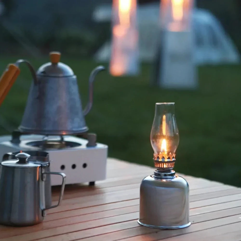 Lampa olejowa vintage z galwanizowanego żelaza i szkła