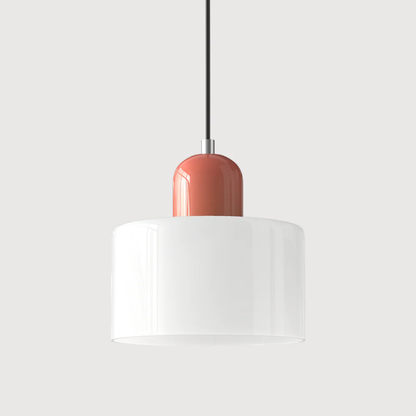 Retro lampa wisząca z pomarańczowym kloszem i zieloną oprawą