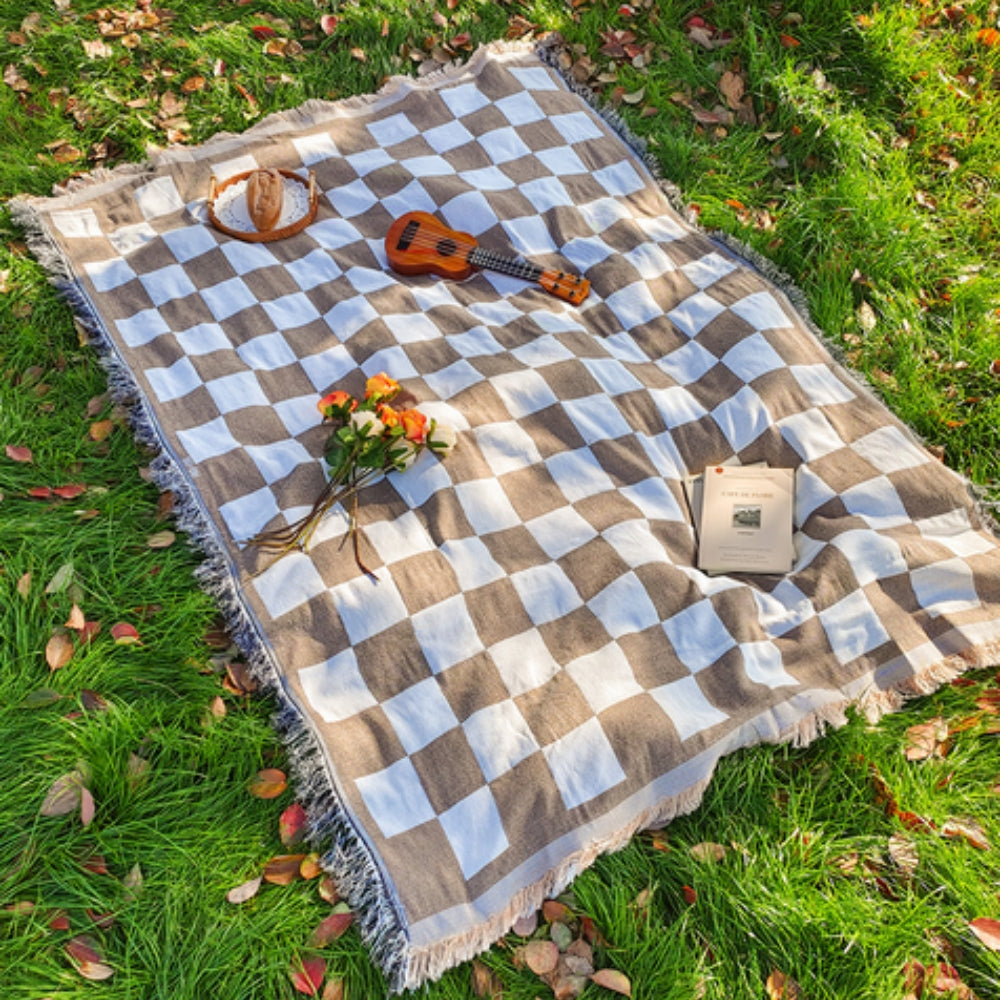 Koc piknikowy w kratę z mikrofibry 130 × 180 cm