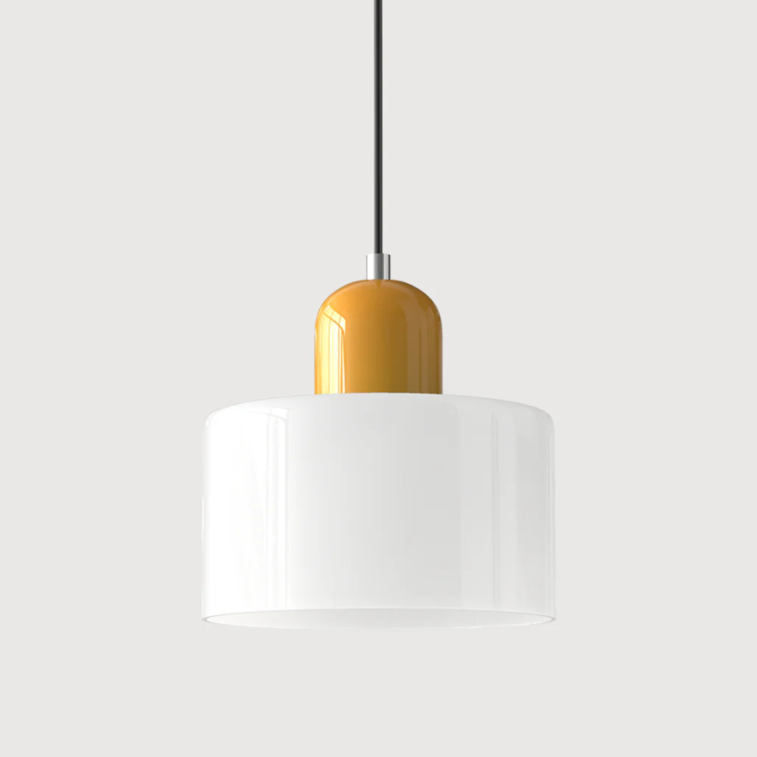 Retro lampa wisząca z pomarańczowym kloszem i zieloną oprawą