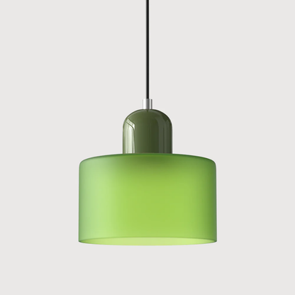 Retro lampa wisząca z pomarańczowym kloszem i zieloną oprawą
