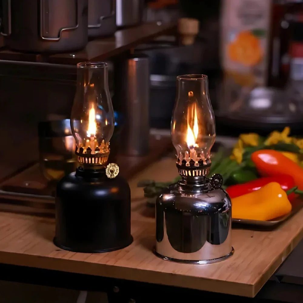Lampa olejowa vintage z galwanizowanego żelaza i szkła
