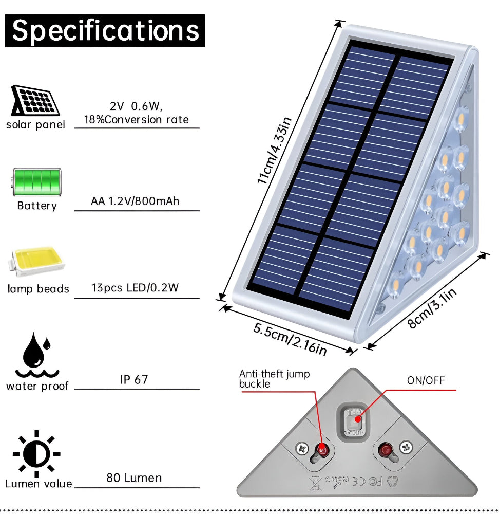 Trójkątne lampy solarne LED schodowe ogrodowe IP67