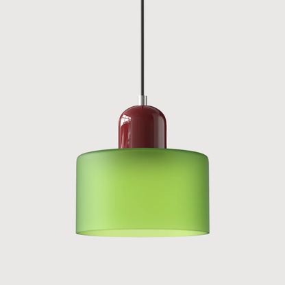 Retro lampa wisząca z pomarańczowym kloszem i zieloną oprawą