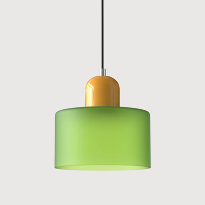 Retro lampa wisząca z pomarańczowym kloszem i zieloną oprawą