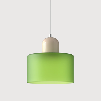 Retro lampa wisząca z pomarańczowym kloszem i zieloną oprawą
