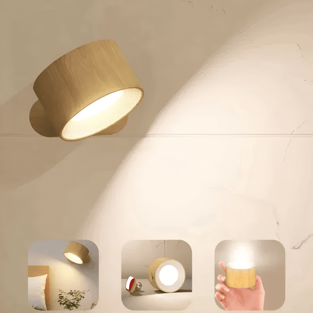 Bezprzewodowy kinkiet LED obrotowy 360° – lampa ścienna z dotykiem i USB