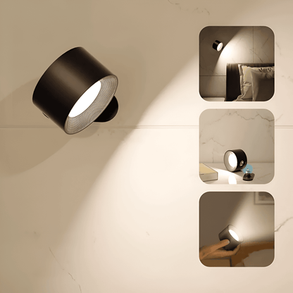 Bezprzewodowy kinkiet LED obrotowy 360° – lampa ścienna z dotykiem i USB