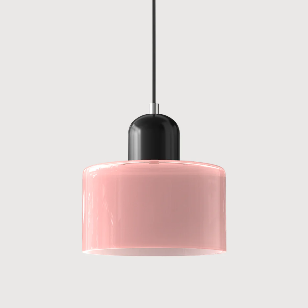 Retro lampa wisząca z pomarańczowym kloszem i zieloną oprawą