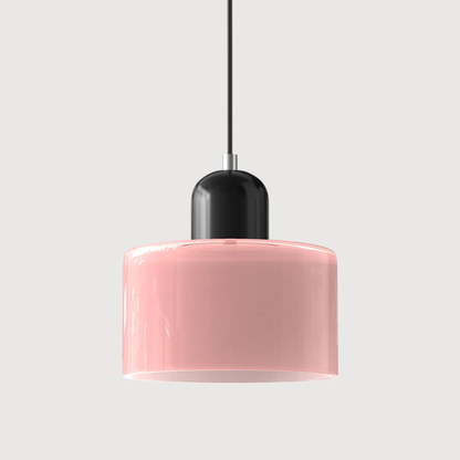 Retro lampa wisząca z pomarańczowym kloszem i zieloną oprawą