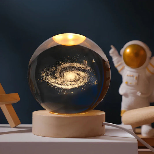 Lampka nocna 3D z kryształu z motywem kosmosu