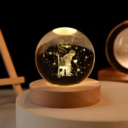 Lampka nocna 3D z kryształu z motywem kosmosu