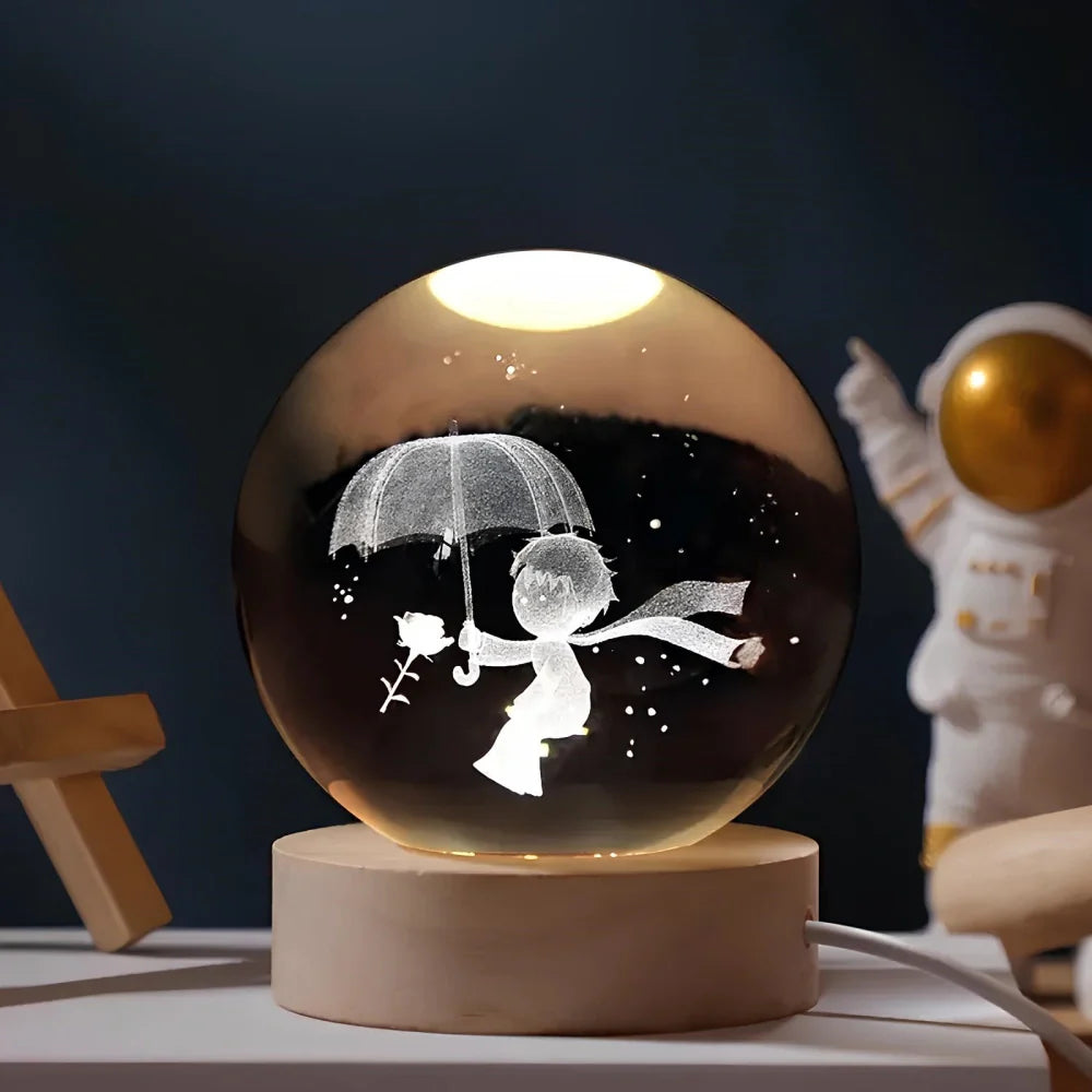 Lampka nocna 3D z kryształu z motywem kosmosu
