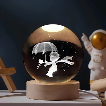 Lampka nocna 3D z kryształu z motywem kosmosu