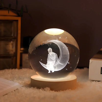 Lampka nocna 3D z kryształu z motywem kosmosu