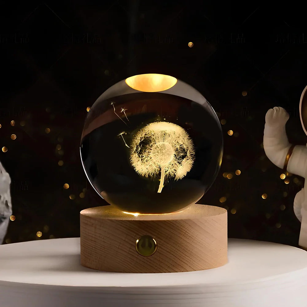 Lampka nocna 3D z kryształu z motywem kosmosu