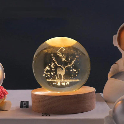 Lampka nocna 3D z kryształu z motywem kosmosu