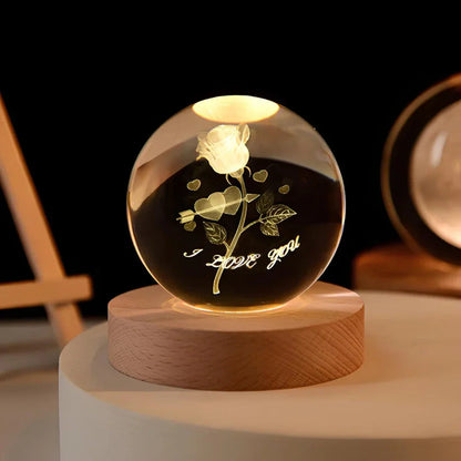 Lampka nocna 3D z kryształu z motywem kosmosu