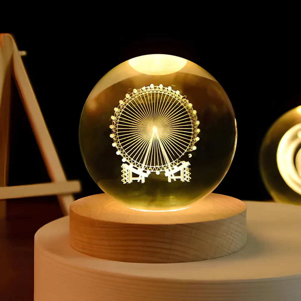 Lampka nocna 3D z kryształu z motywem kosmosu