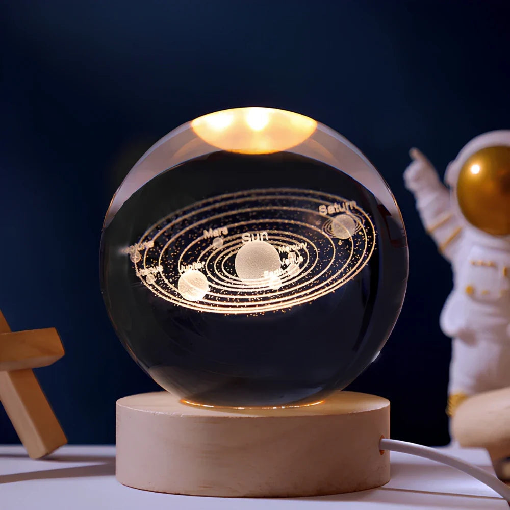 Lampka nocna 3D z kryształu z motywem kosmosu