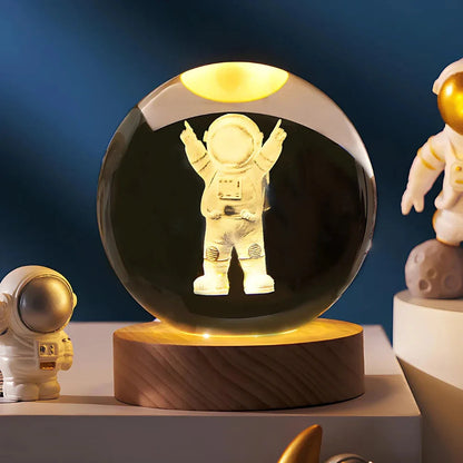 Lampka nocna 3D z kryształu z motywem kosmosu