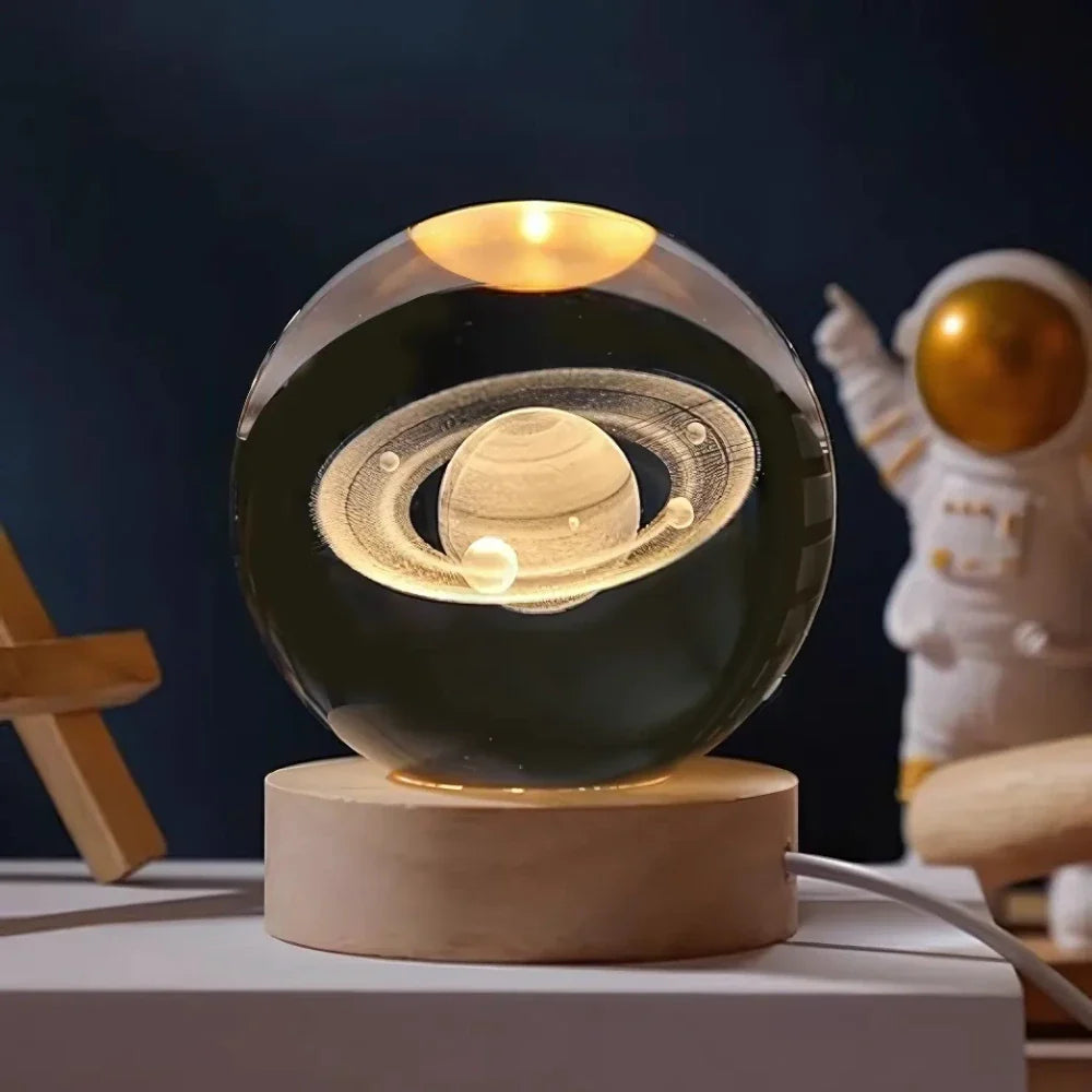 Lampka nocna 3D z kryształu z motywem kosmosu