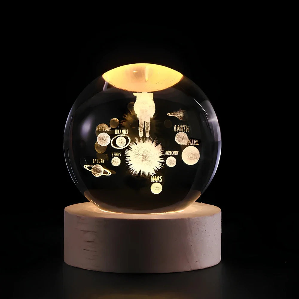 Lampka nocna 3D z kryształu z motywem kosmosu