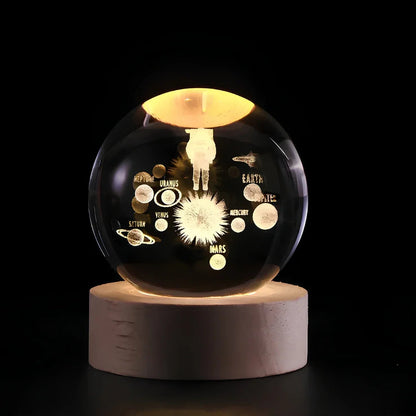 Lampka nocna 3D z kryształu z motywem kosmosu