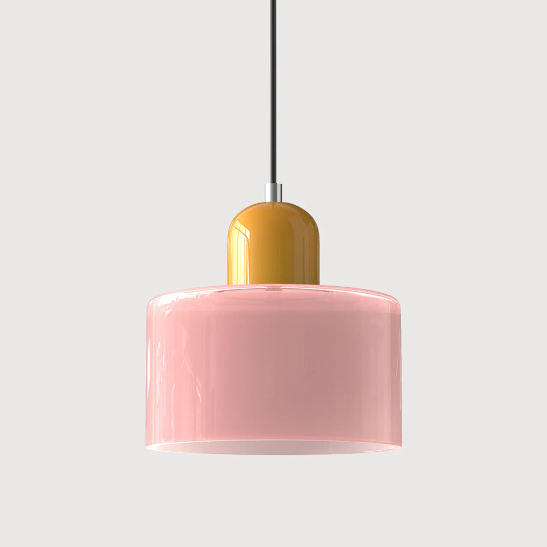 Retro lampa wisząca z pomarańczowym kloszem i zieloną oprawą