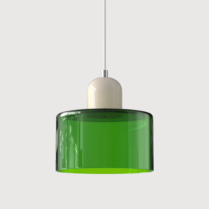 Retro lampa wisząca z pomarańczowym kloszem i zieloną oprawą