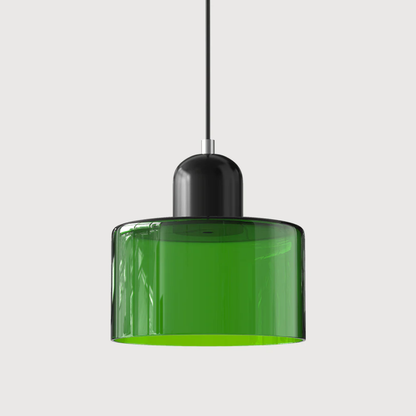 Retro lampa wisząca z pomarańczowym kloszem i zieloną oprawą
