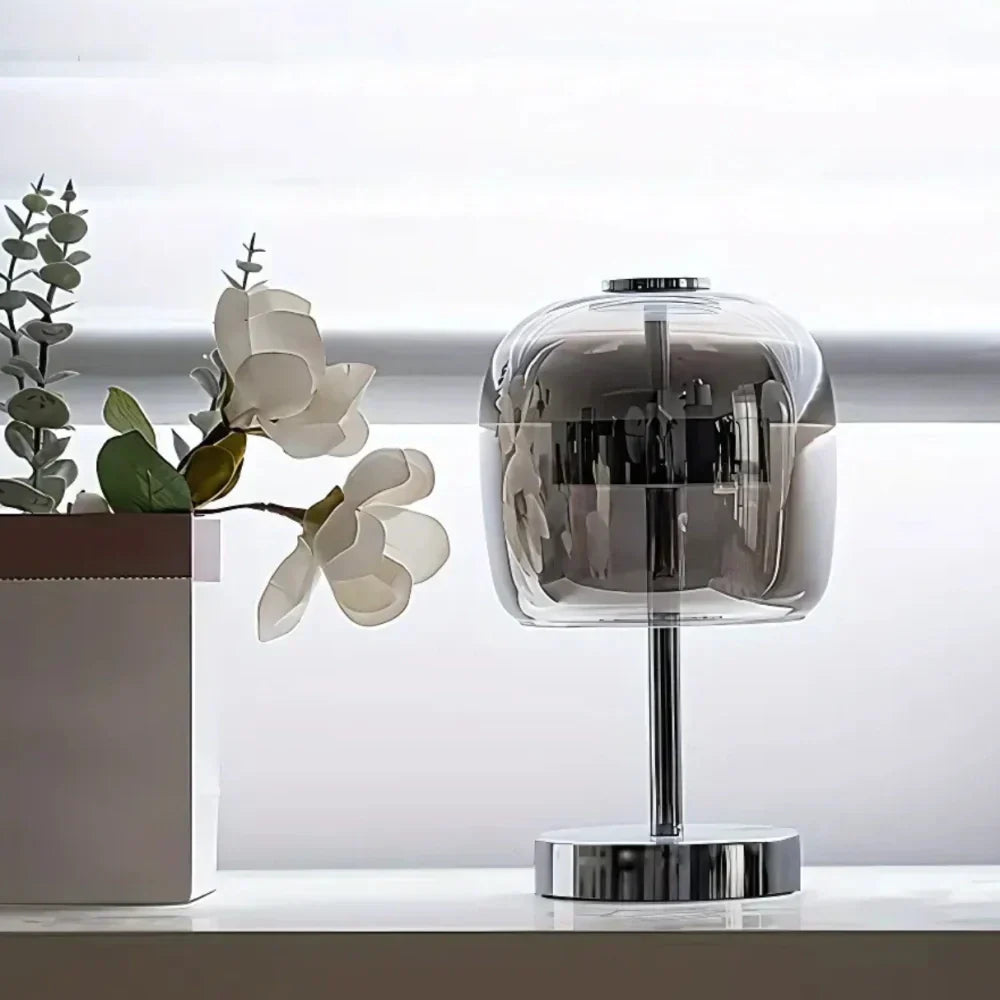 Lampa stołowa LED z USB metal i szkło 27 cm